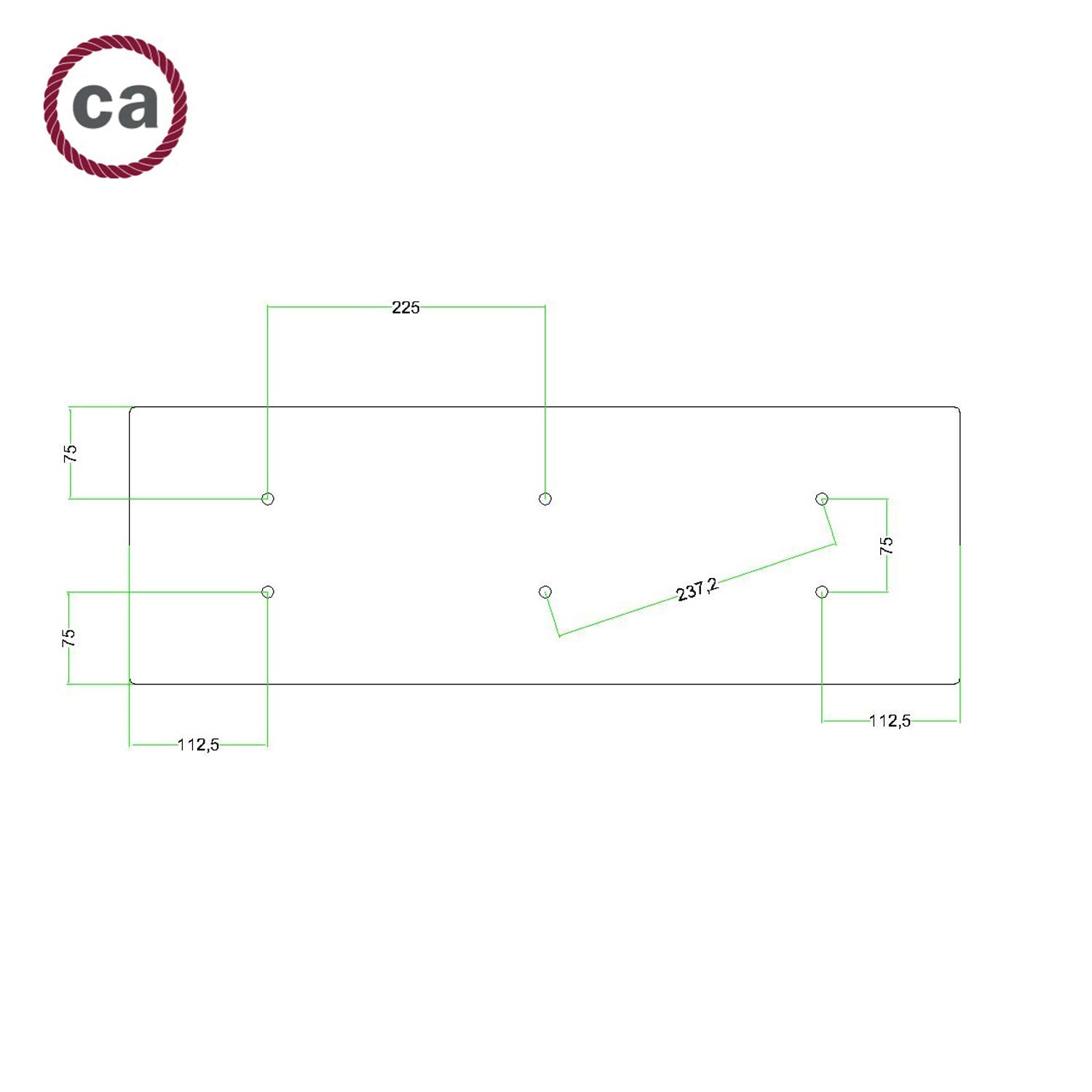 Rosone XXL Rose-One rettangolare a 6 fori e 6 fori laterali, dimensioni 675 x 225 mm - Dibond Acciaio satinato Bianco