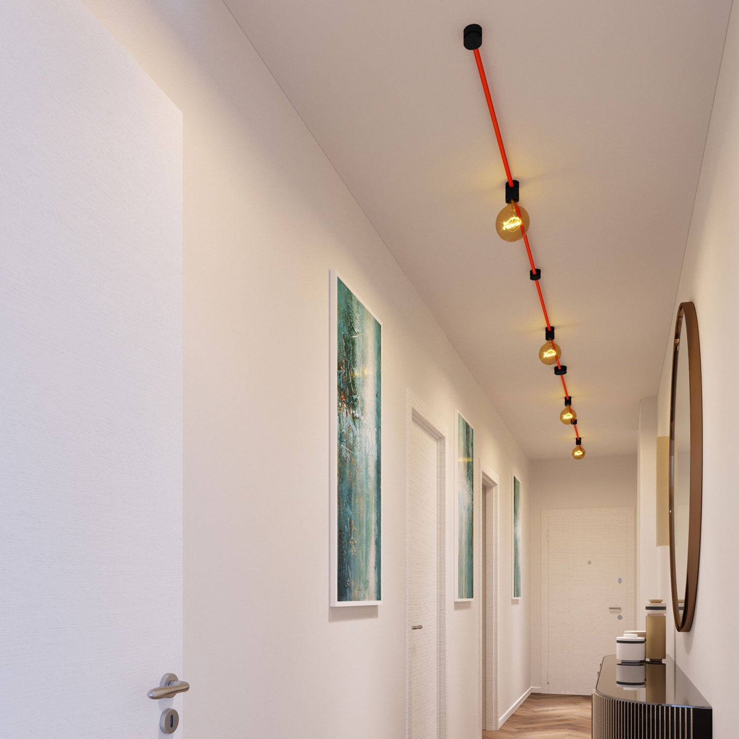 Sistema Filé Symmetric Kit - con cavo CF15 di 5 m per catenaria e 9 componenti in legno verniciato nero per interni