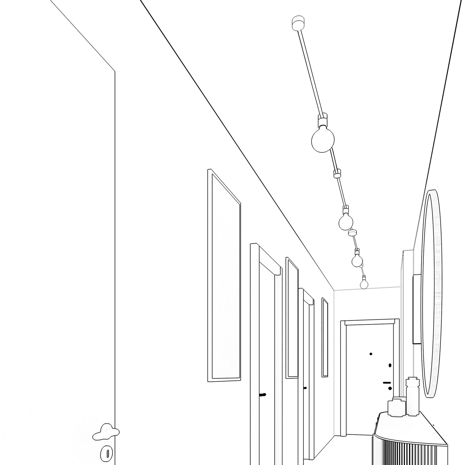 Sistema Filé Symmetric Kit - con cavo CX08 di 5 m per catenaria e 9 componenti in legno verniciato bianco per interni