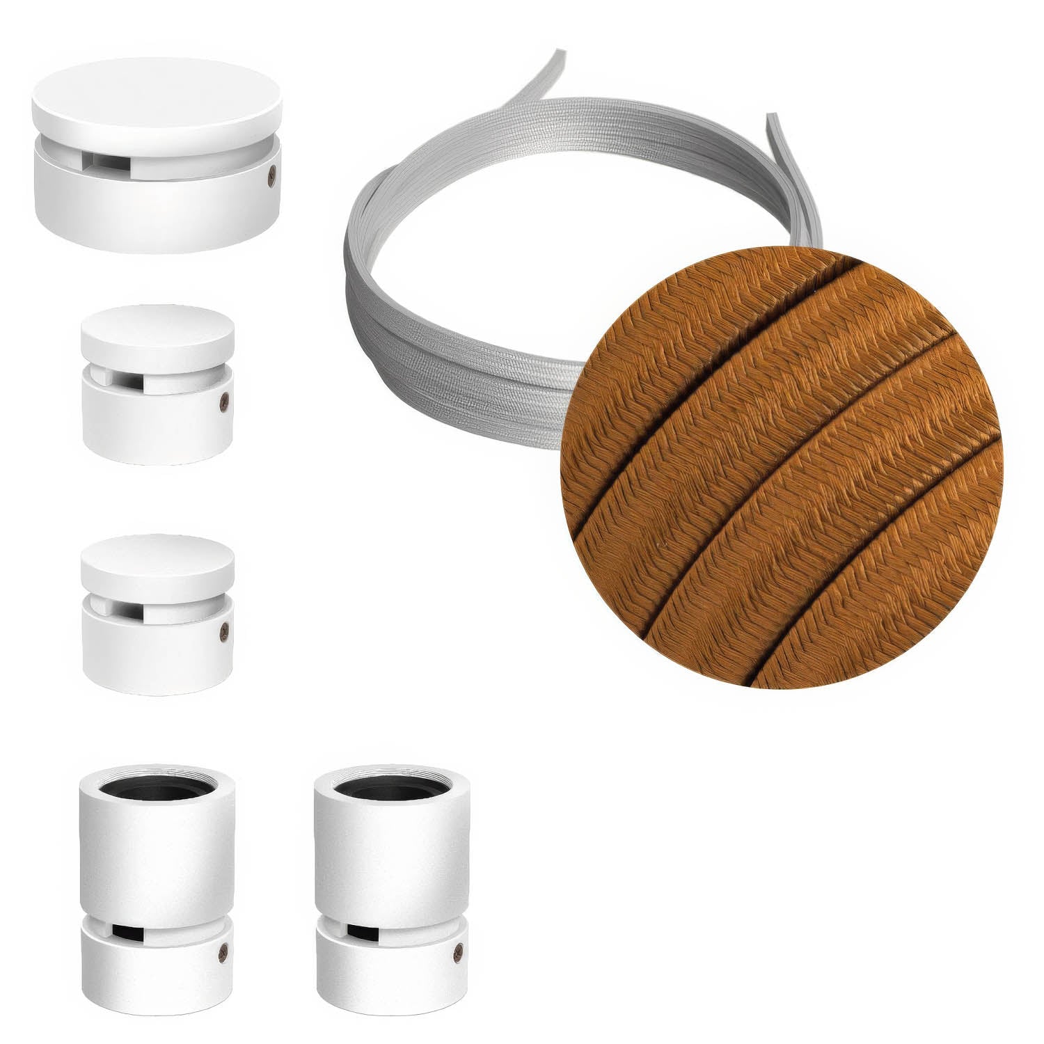 Sistema Filé Wiggle Kit - con cavo CM22 di 3 m per catenaria e 5 componenti in legno verniciato bianco per interni