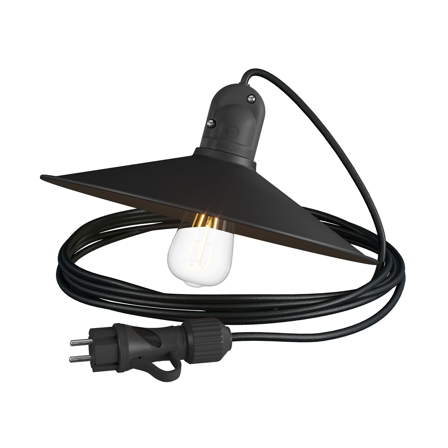 Snake Modulair con paralume Swing, lampada portatile per esterni, 5 m cavo tessile, portalampada IP65 e spina - Nero
