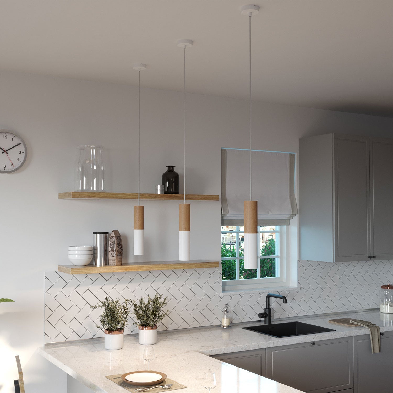 Tub-E14, tubo in legno e metallo per faretto con portalampada doppia ghiera E14 - Neutro e Bianco opaco