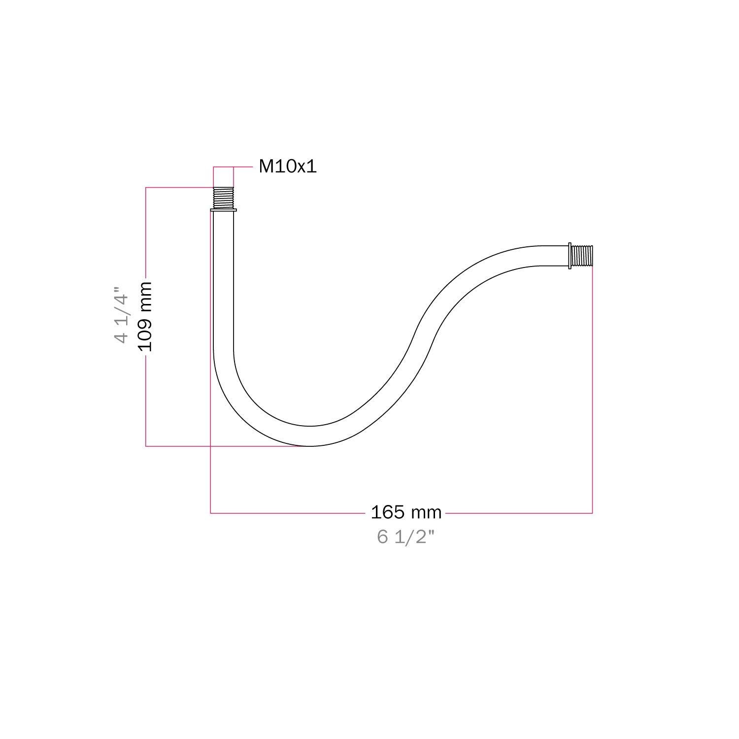 Tubo curvo di estensione a S per lampada, 16,5 cm in metallo - Rame satinato